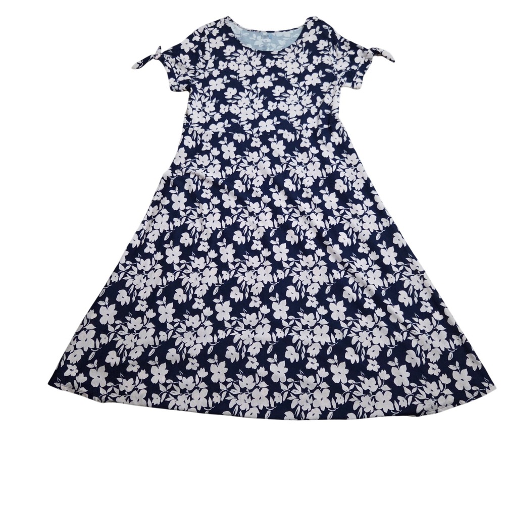 Croft & Barrow Navy Blue Pink Floral Short Sleeve Tie Detail Midi Dress XL - Picture 5 of 8